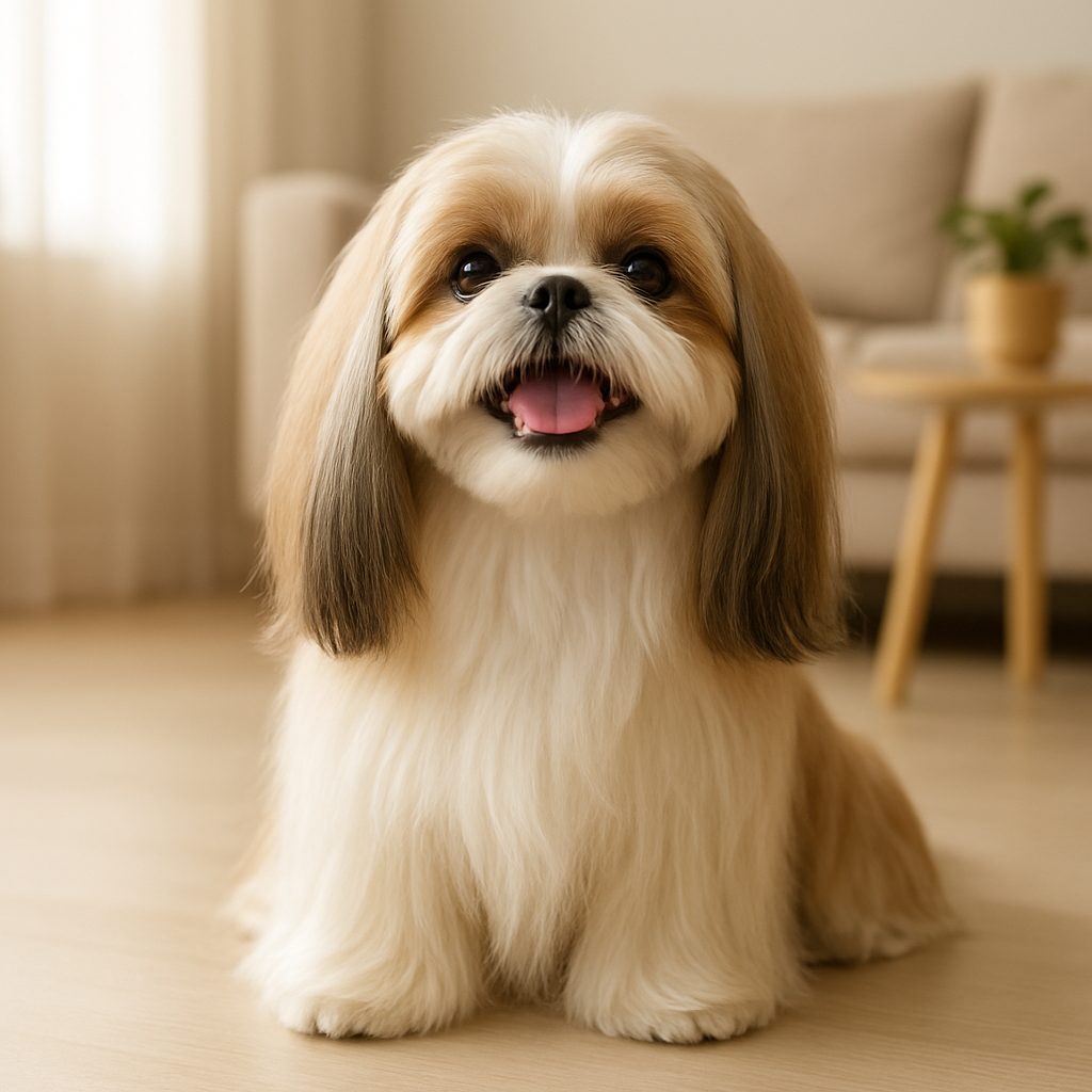 Shih Tzu feliz y bien cuidado en un hogar luminoso
